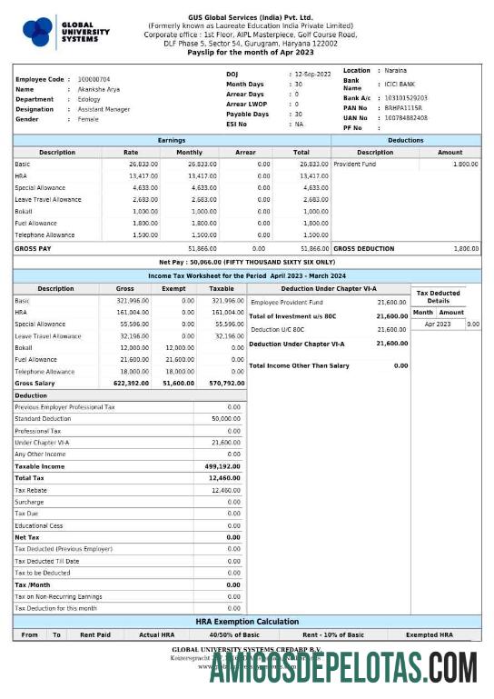 Para download Modelo de recibo de pagamento da GUS Global Services Índia em formatos Word e PDF.pdf, 1